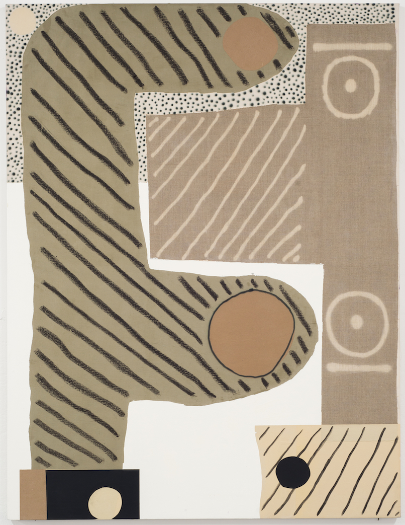 Big Problems, 2014 | Linen, paper, oil, bleach, acrylic, enamel on raw canvas, 60” x 46”